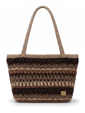 The Sak Brown Striped Crochet Shoulder Bag